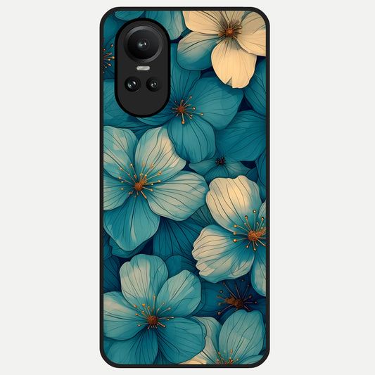  Blue Shade Floral Glass Case For Oppo Reno 10 back cover – full design glossy printed glass finish
