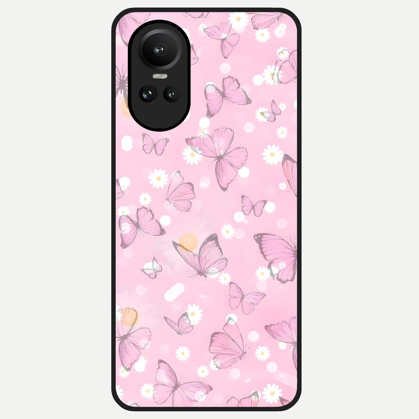  Blush Butterfly Garden Glass Case For Oppo Reno 10 back cover – full design glossy printed glass finish