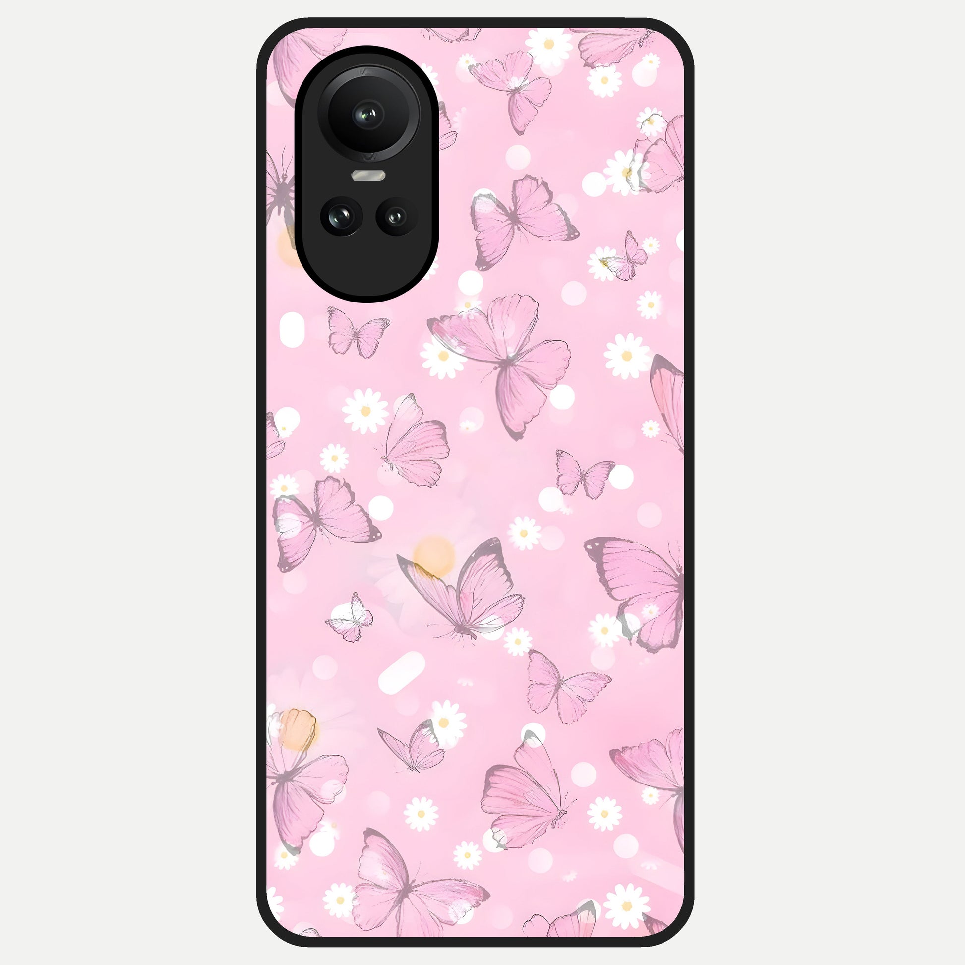  Blush Butterfly Garden Glass Case For Oppo Reno 10 back cover – full design glossy printed glass finish