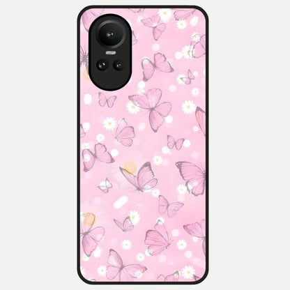  Blush Butterfly Garden Glass Case For Oppo Reno 10 back cover – full design glossy printed glass finish