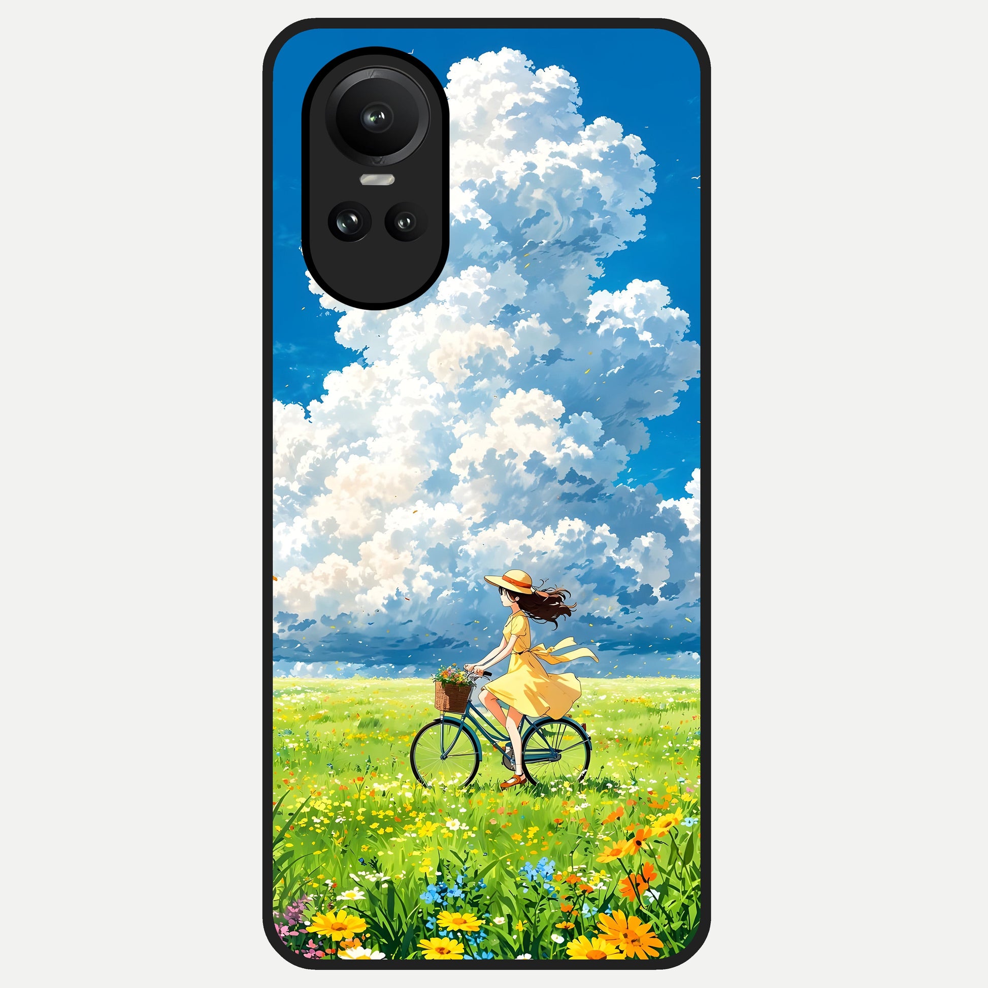  Breezy Meadow Ride Glass Case For Oppo Reno 10 back cover – full design glossy printed glass finish