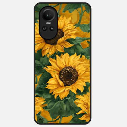  Bright Sunflower Bloom Glass Case For Oppo Reno 10 back cover – full design glossy printed glass finish