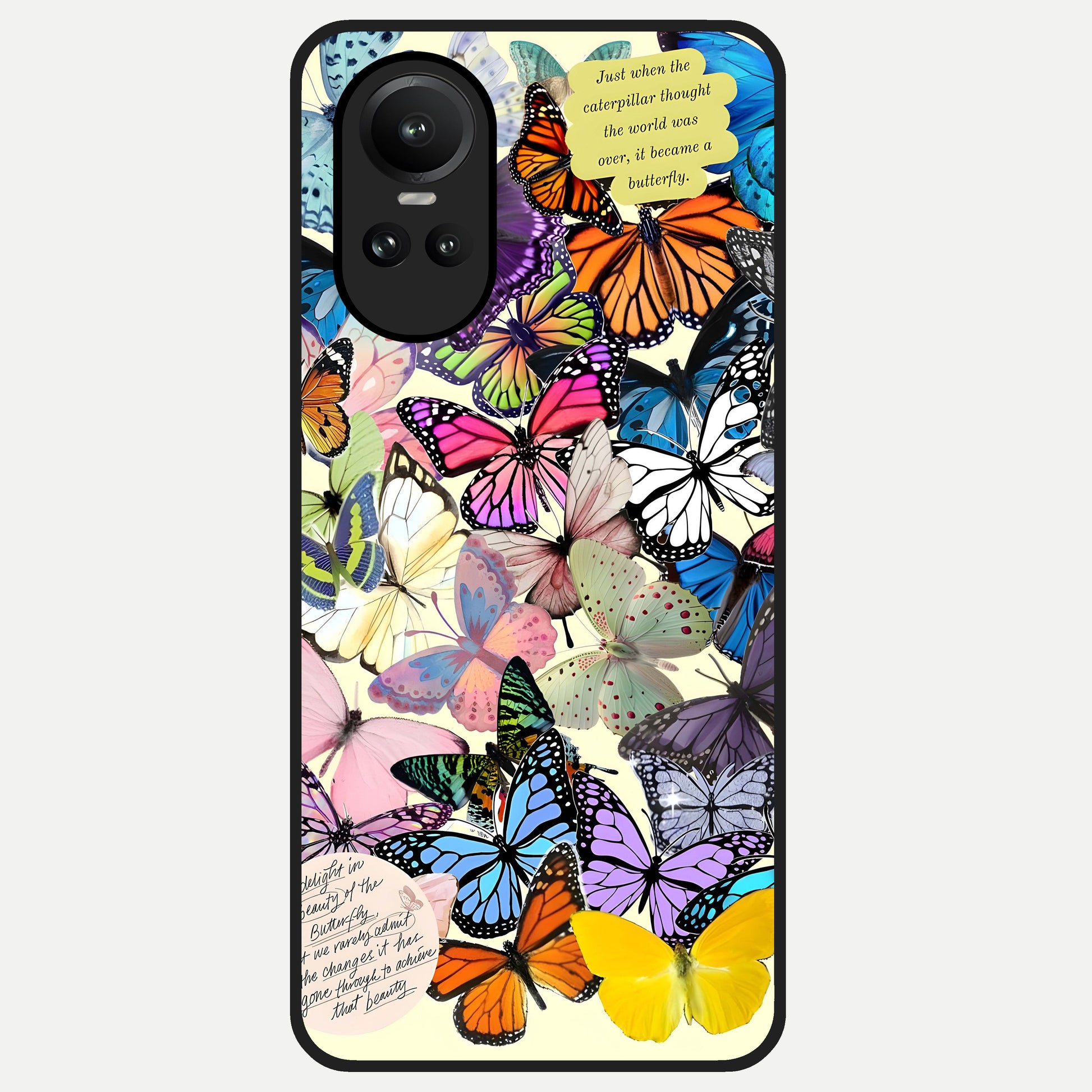  Butterflies Petal Dream Glass Case For Oppo Reno 10 back cover – full design glossy printed glass finish