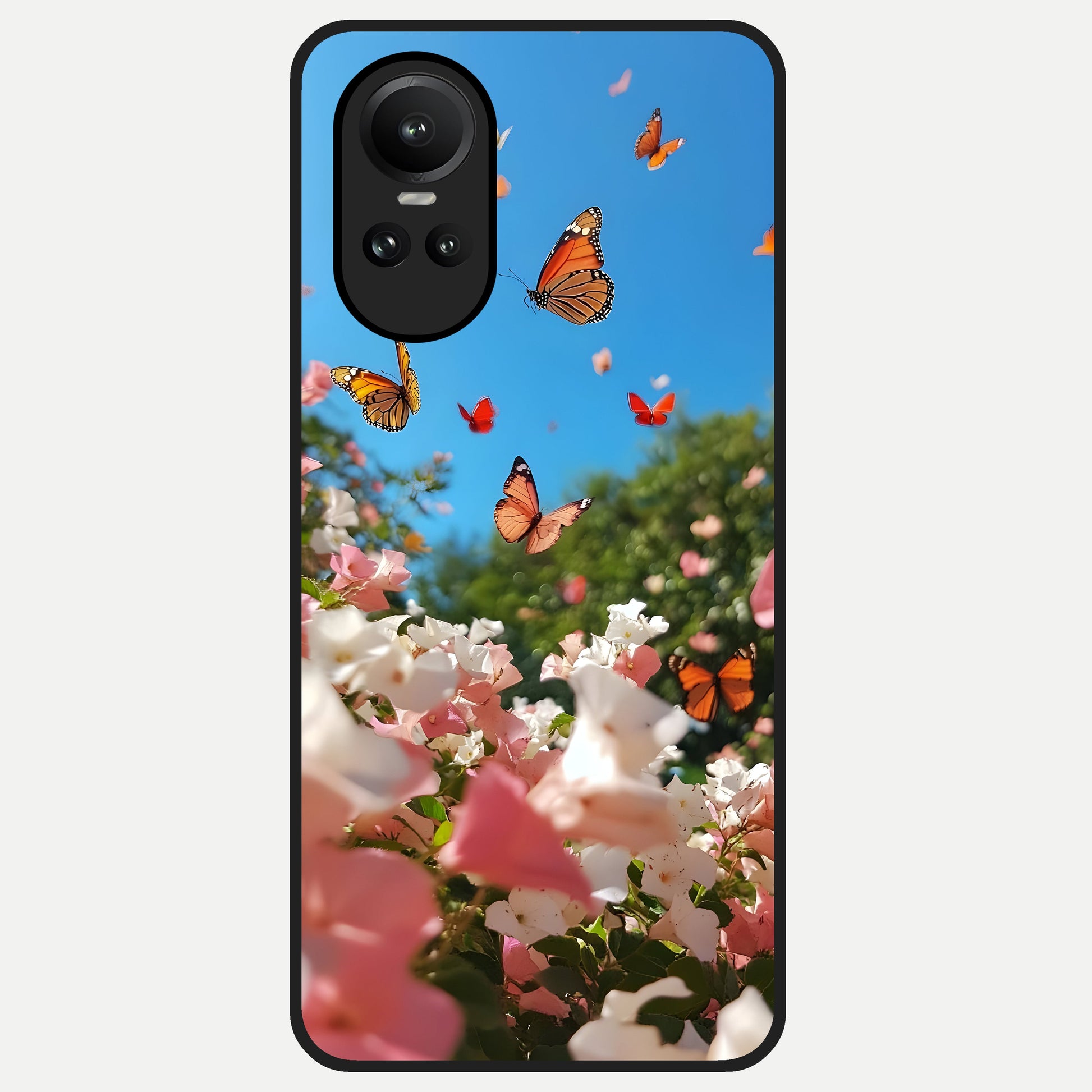  Butterflies In Bloom Sky Glass Case For Oppo Reno 10 back cover – full design glossy printed glass finish