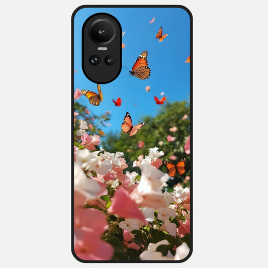  Butterflies In Bloom Sky Glass Case For Oppo Reno 10 back cover – full design glossy printed glass finish