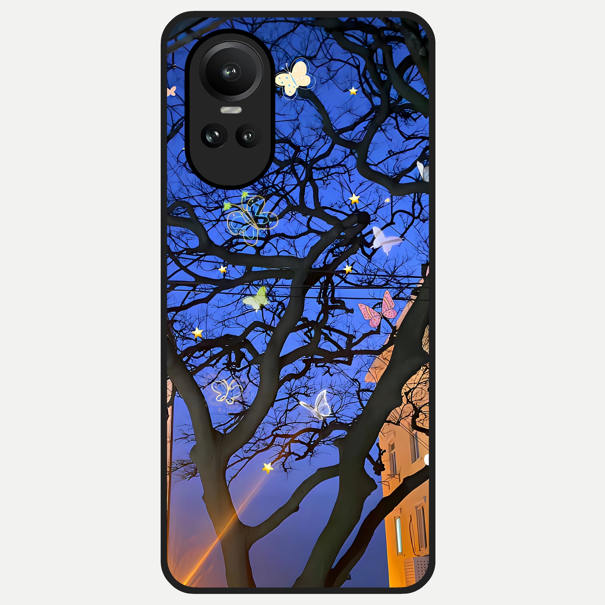  Butterfly Night Magic Glass Case For Oppo Reno 10 back cover – full design glossy printed glass finish