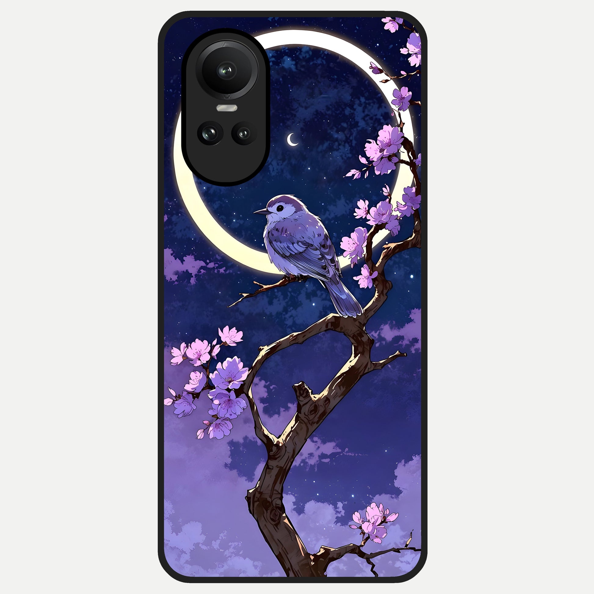  Celestial Bird Blossom Glass Case For Oppo Reno 10 back cover – full design glossy printed glass finish