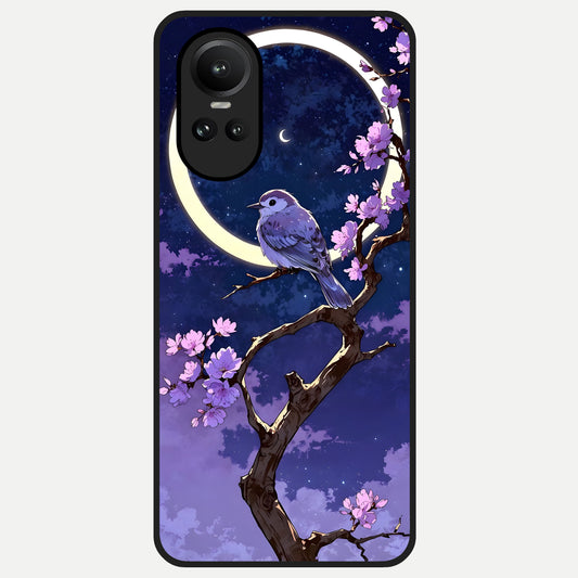  Celestial Bird Blossom Glass Case For Oppo Reno 10 back cover – full design glossy printed glass finish