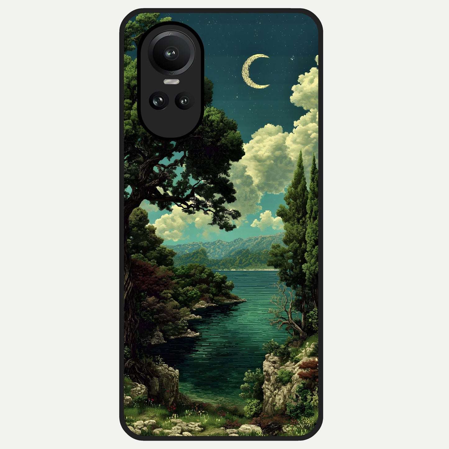 Celestial Lake Peace Glass Case For Oppo Reno 10 back cover – full design glossy printed glass finish