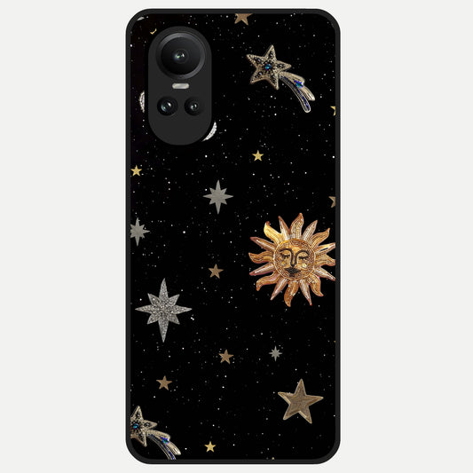  Celestial Moon With Stars Glass Case For Oppo Reno 10 back cover – full design glossy printed glass finish