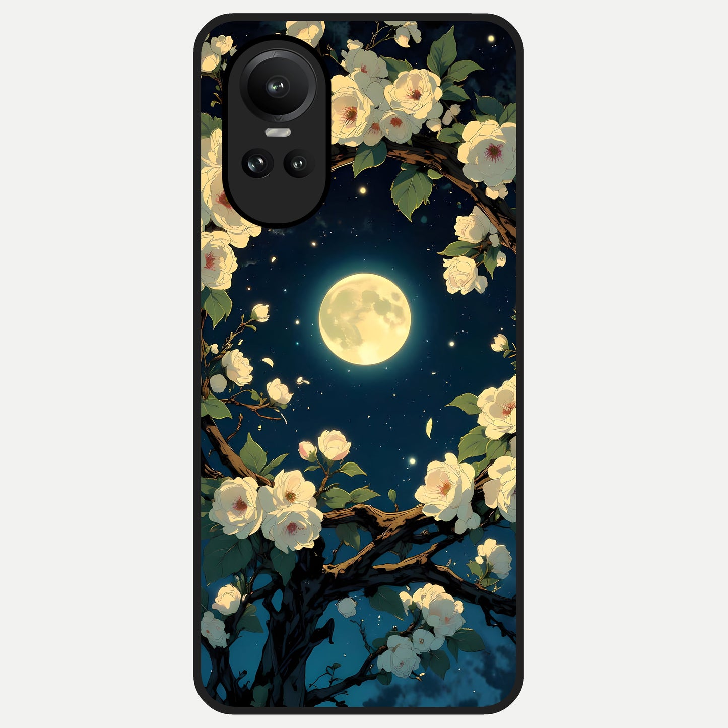  Celestial Moon And Flower Glass Case For Oppo Reno 10 back cover – full design glossy printed glass finish