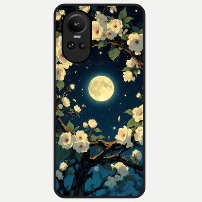  Celestial Moon And Flower Glass Case For Oppo Reno 10 back cover – full design glossy printed glass finish