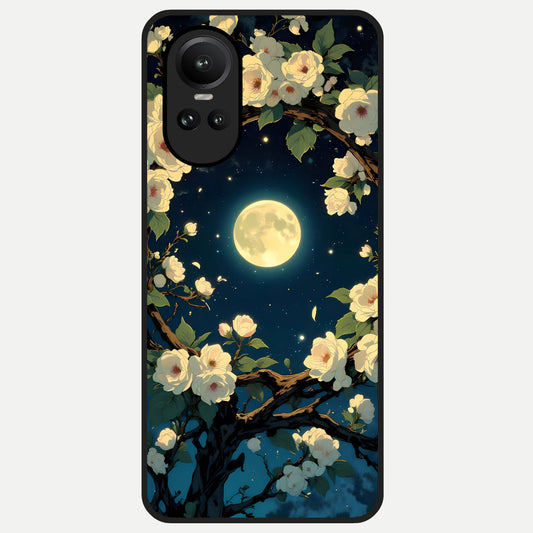  Celestial Moon And Flower Glass Case For Oppo Reno 10 back cover – full design glossy printed glass finish
