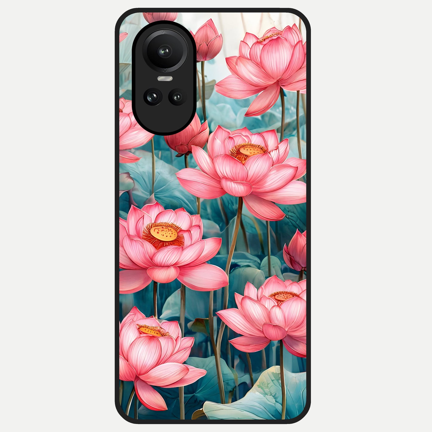  Celestial Pink Lotus Glass Case For Oppo Reno 10 back cover – full design glossy printed glass finish