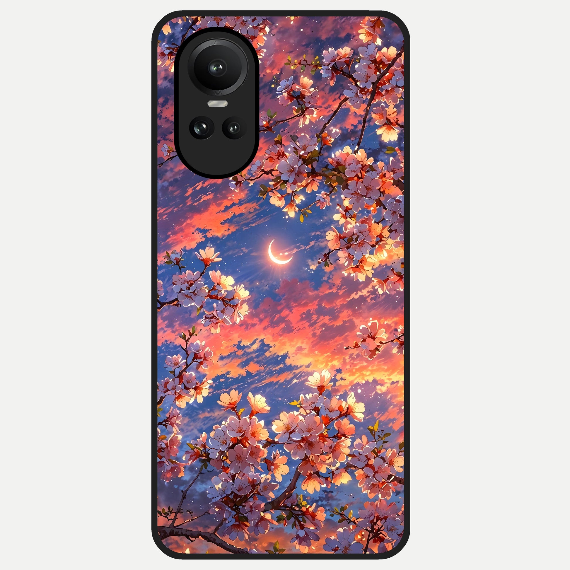  Celestial Sakura Sunset Glass Case For Oppo Reno 10 back cover – full design glossy printed glass finish