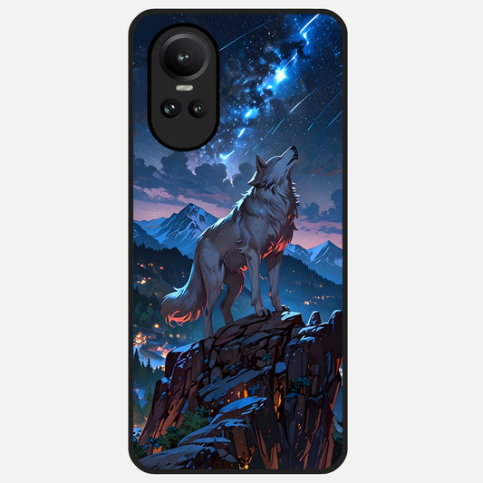  Celestial Wolf Howl Glass Case For Oppo Reno 10 back cover – full design glossy printed glass finish