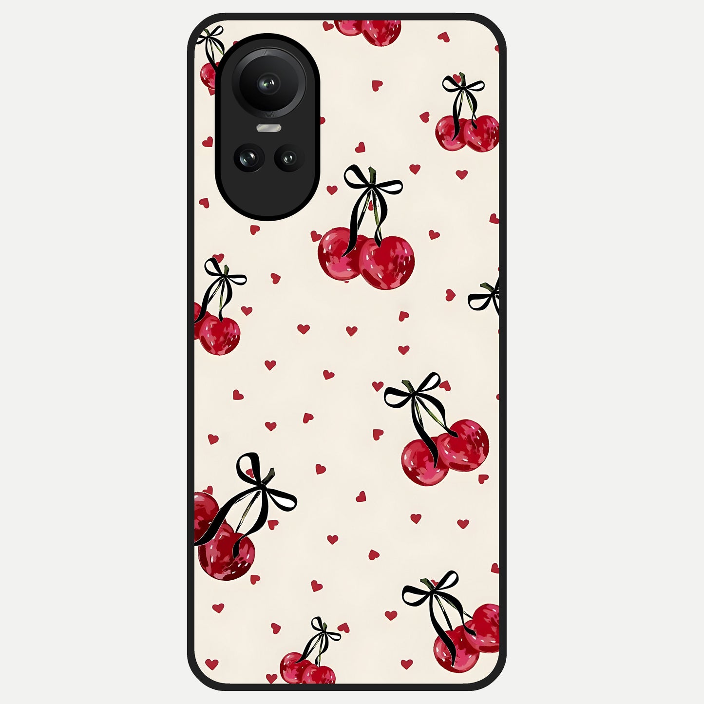  Cherry Heart Bow Glass Case For Oppo Reno 10 back cover – full design glossy printed glass finish