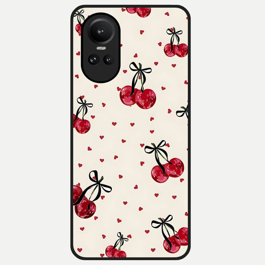  Cherry Heart Bow Glass Case For Oppo Reno 10 back cover – full design glossy printed glass finish