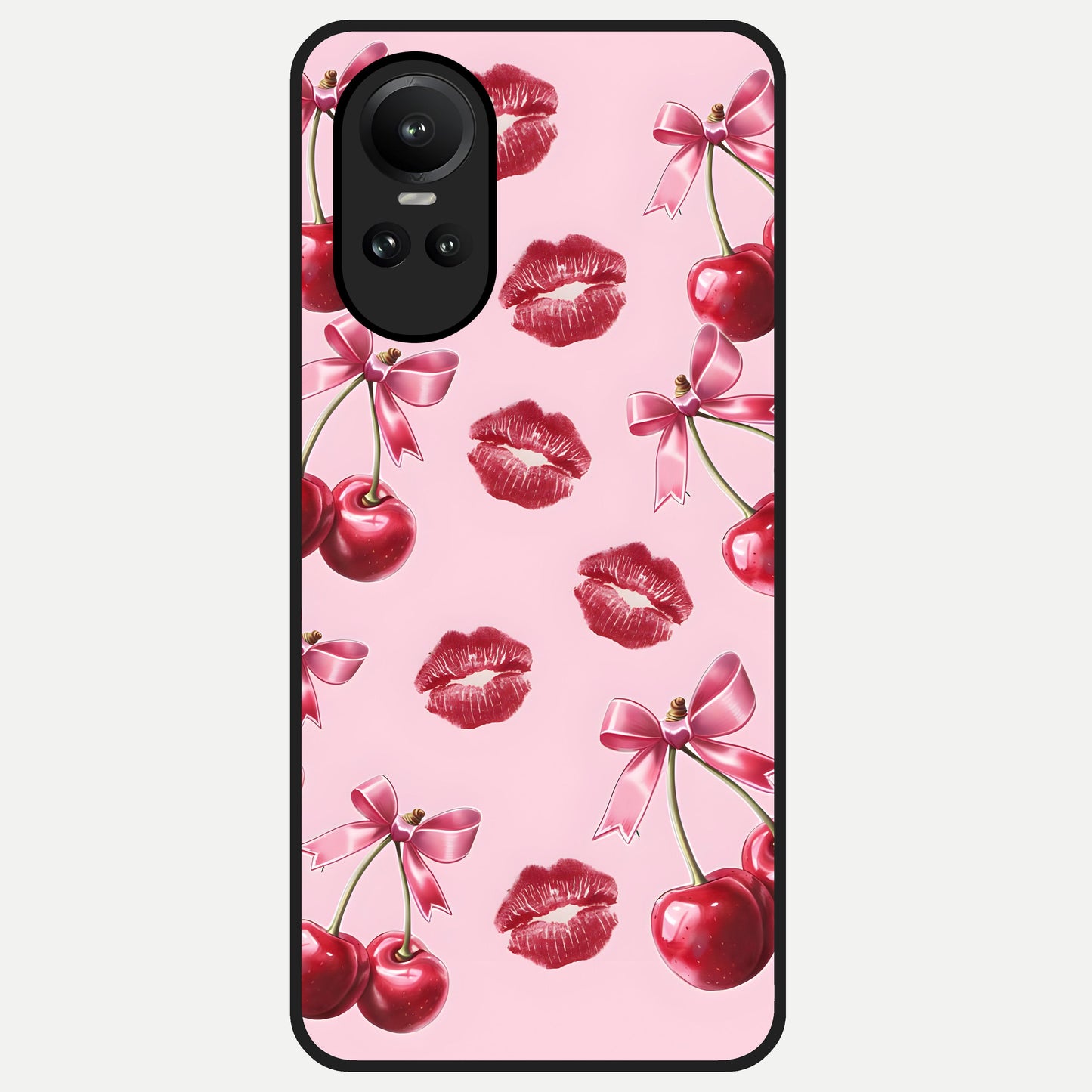  Cherry With Lips Glass Case For Oppo Reno 10 back cover – full design glossy printed glass finish
