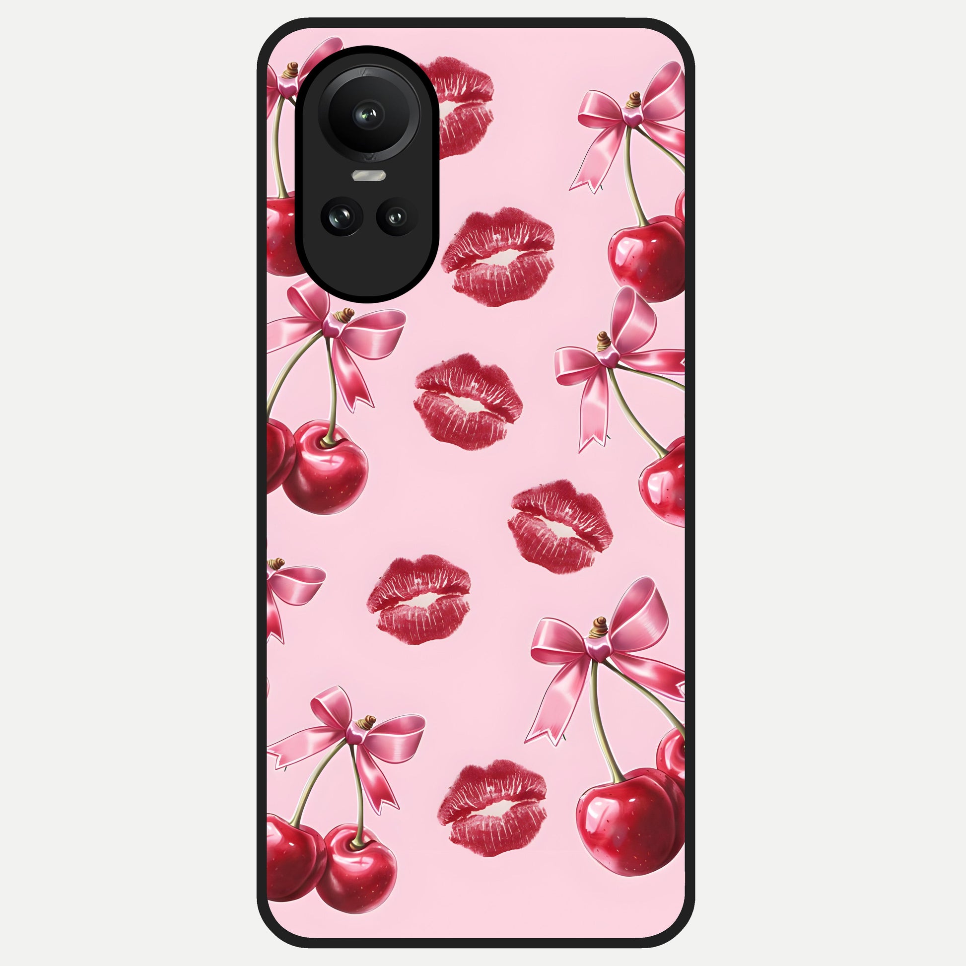  Cherry With Lips Glass Case For Oppo Reno 10 back cover – full design glossy printed glass finish