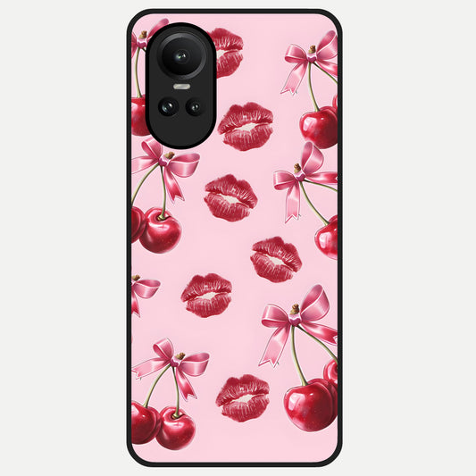  Cherry With Lips Glass Case For Oppo Reno 10 back cover – full design glossy printed glass finish