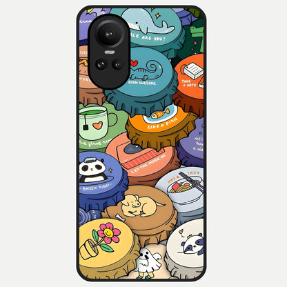  Coins Patterns Glass Case For Oppo Reno 10 back cover – full design glossy printed glass finish