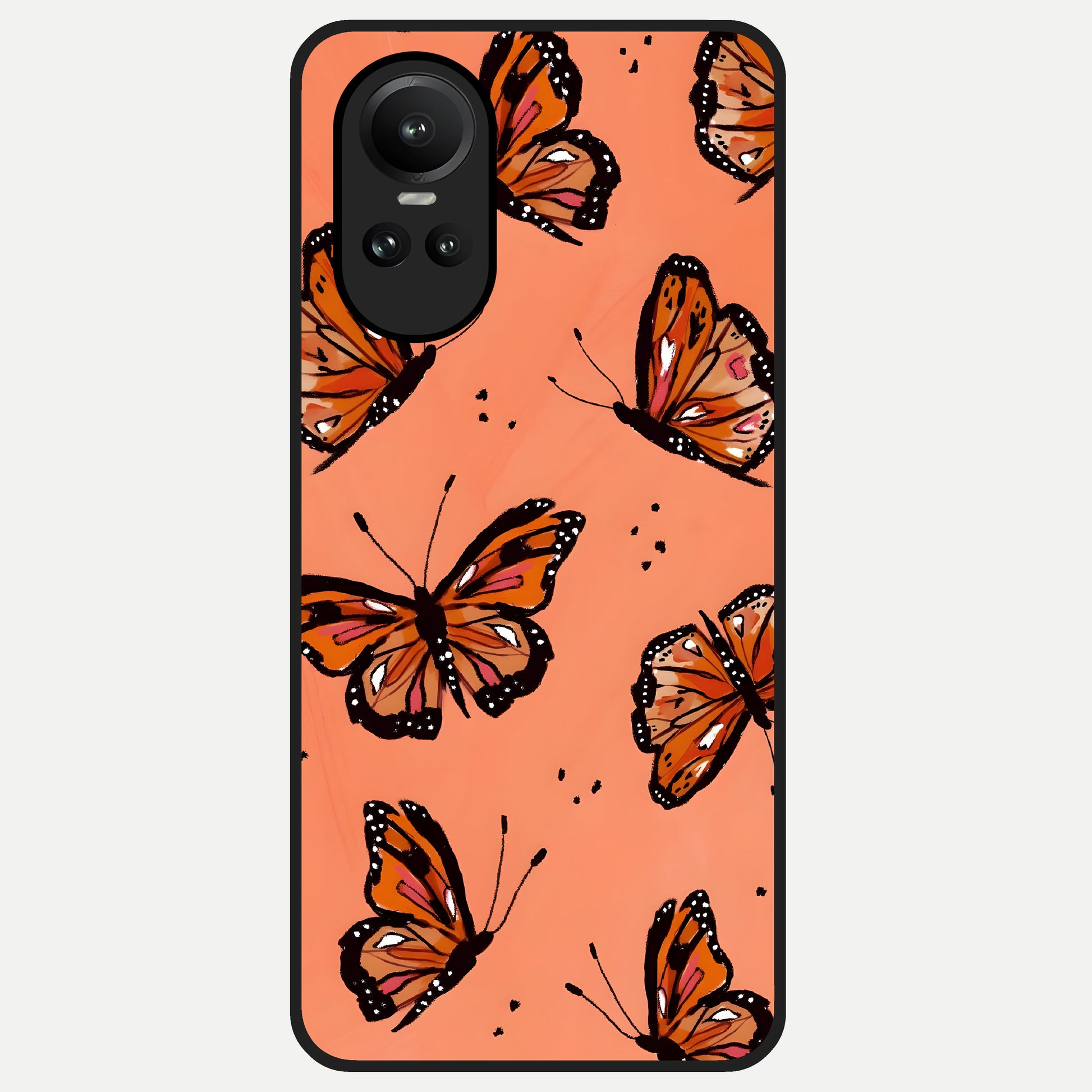  Coral Wing Butterfly Glass Case For Oppo Reno 10 back cover – full design glossy printed glass finish