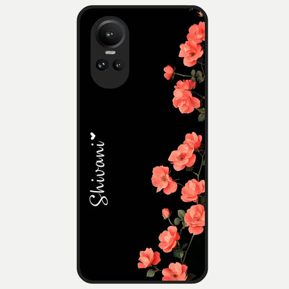  Crimson Bloom Grace Custom Name Glass Case For Oppo Reno 10 back cover – full design glossy printed glass finish