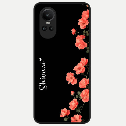  Crimson Bloom Grace Custom Name Glass Case For Oppo Reno 10 back cover – full design glossy printed glass finish