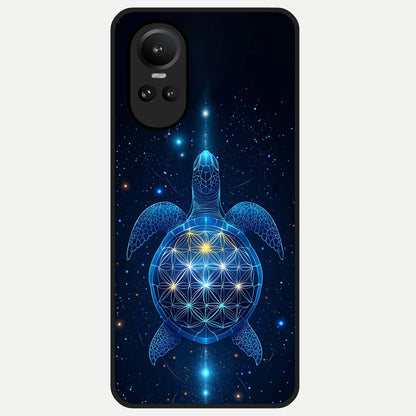  Crimson Blue Turtle Glass Case For Oppo Reno 10 back cover – full design glossy printed glass finish
