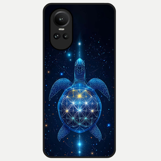  Crimson Blue Turtle Glass Case For Oppo Reno 10 back cover – full design glossy printed glass finish