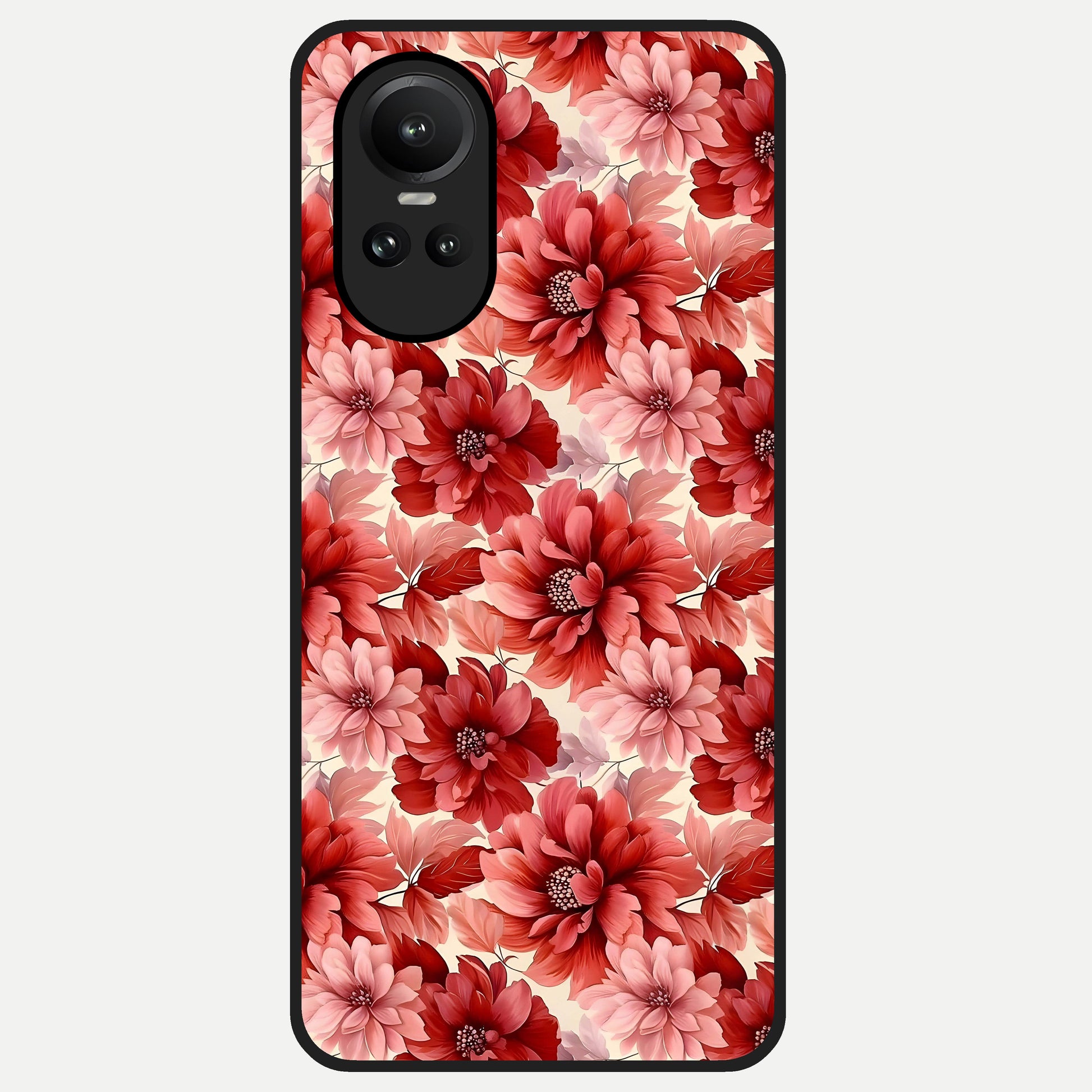  Crimson Love Petals Glass Case For Oppo Reno 10 back cover – full design glossy printed glass finish