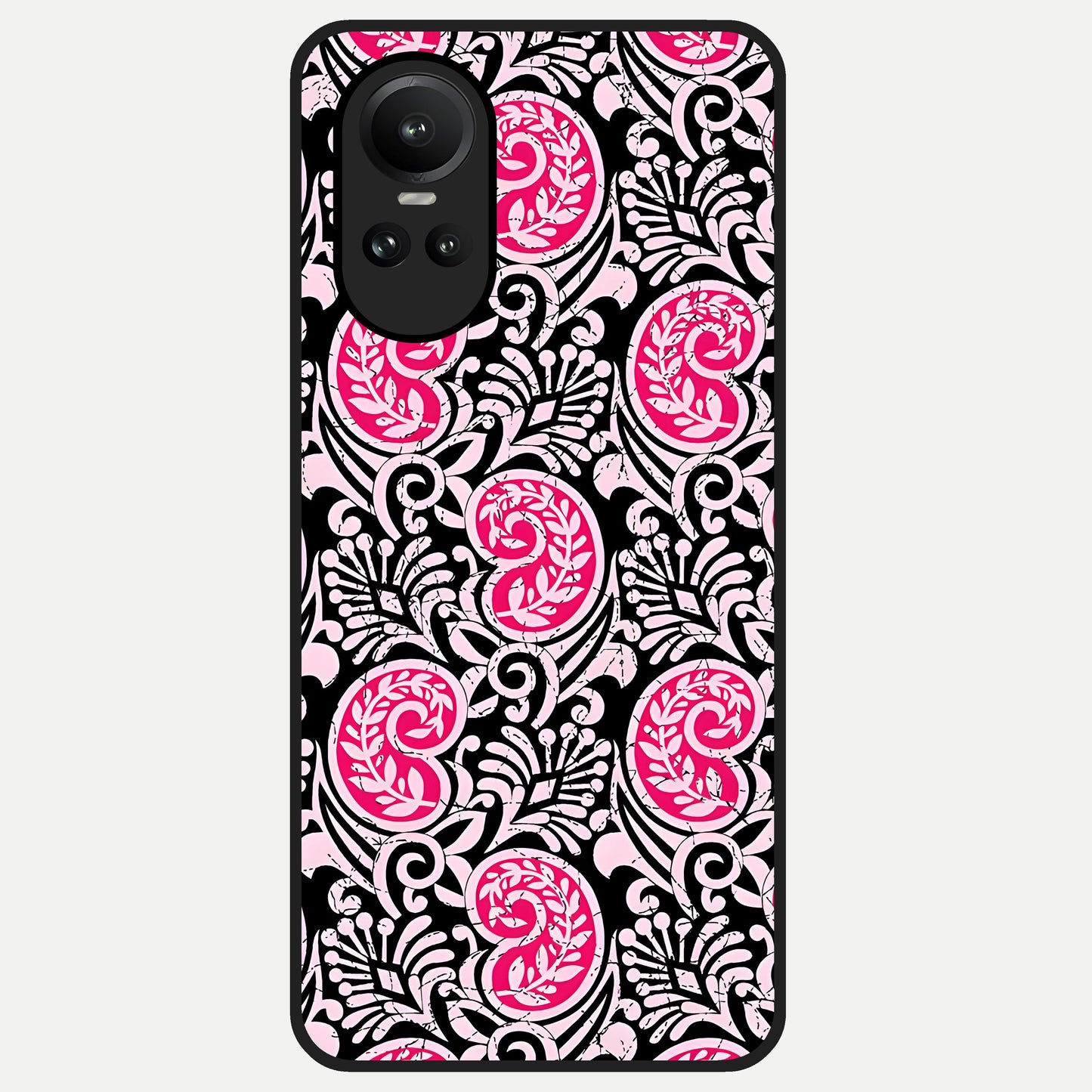  Crimson Paisley Charm Glass Case For Oppo Reno 10 back cover – full design glossy printed glass finish