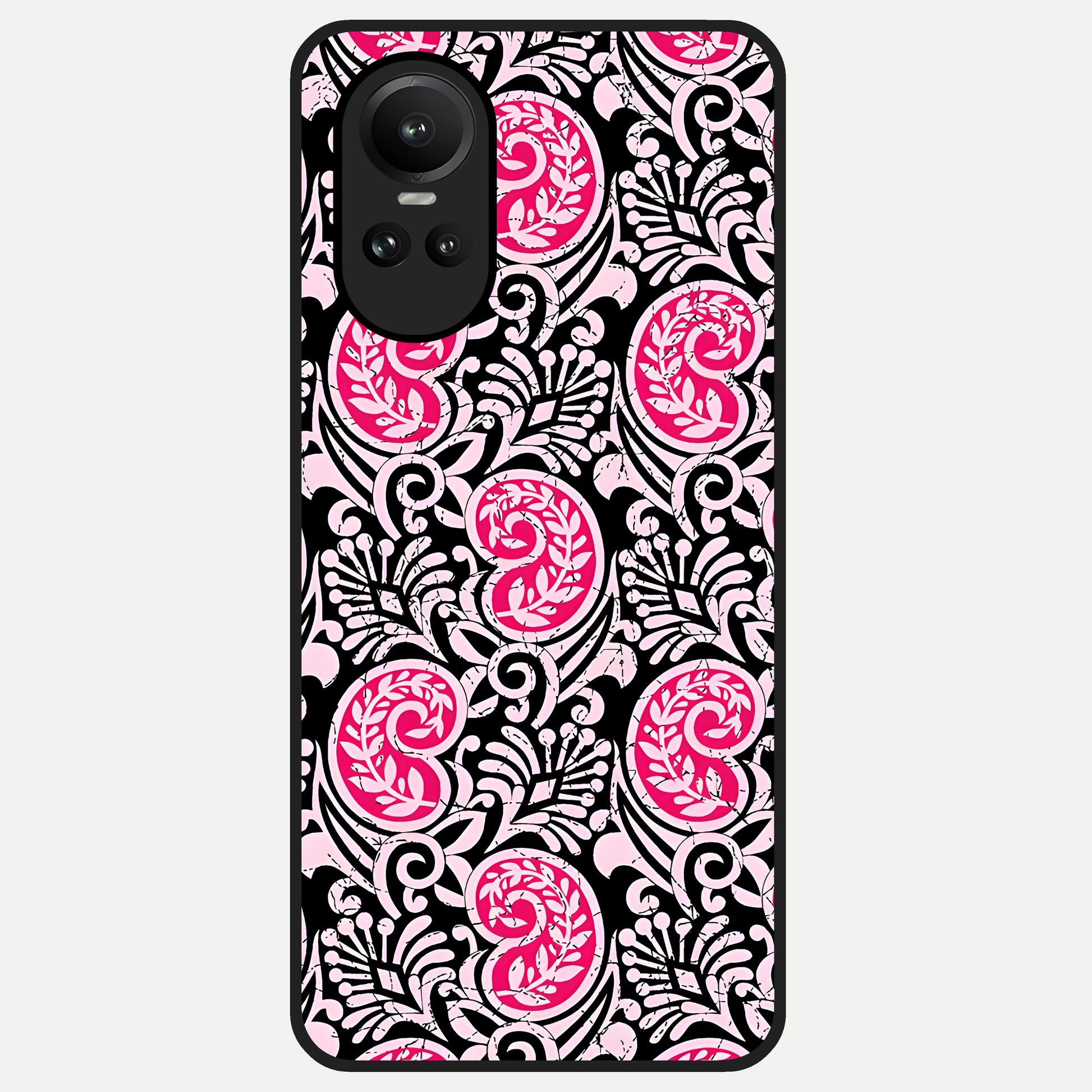  Crimson Paisley Charm Glass Case For Oppo Reno 10 back cover – full design glossy printed glass finish