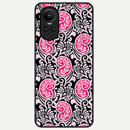  Crimson Paisley Charm Glass Case For Oppo Reno 10 back cover – full design glossy printed glass finish