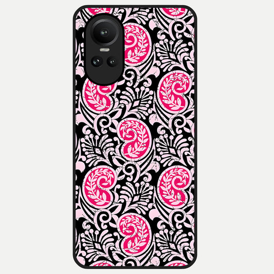  Crimson Paisley Charm Glass Case For Oppo Reno 10 back cover – full design glossy printed glass finish