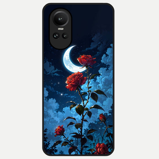  Crimson Rose Moon Glass Case For Oppo Reno 10 back cover – full design glossy printed glass finish