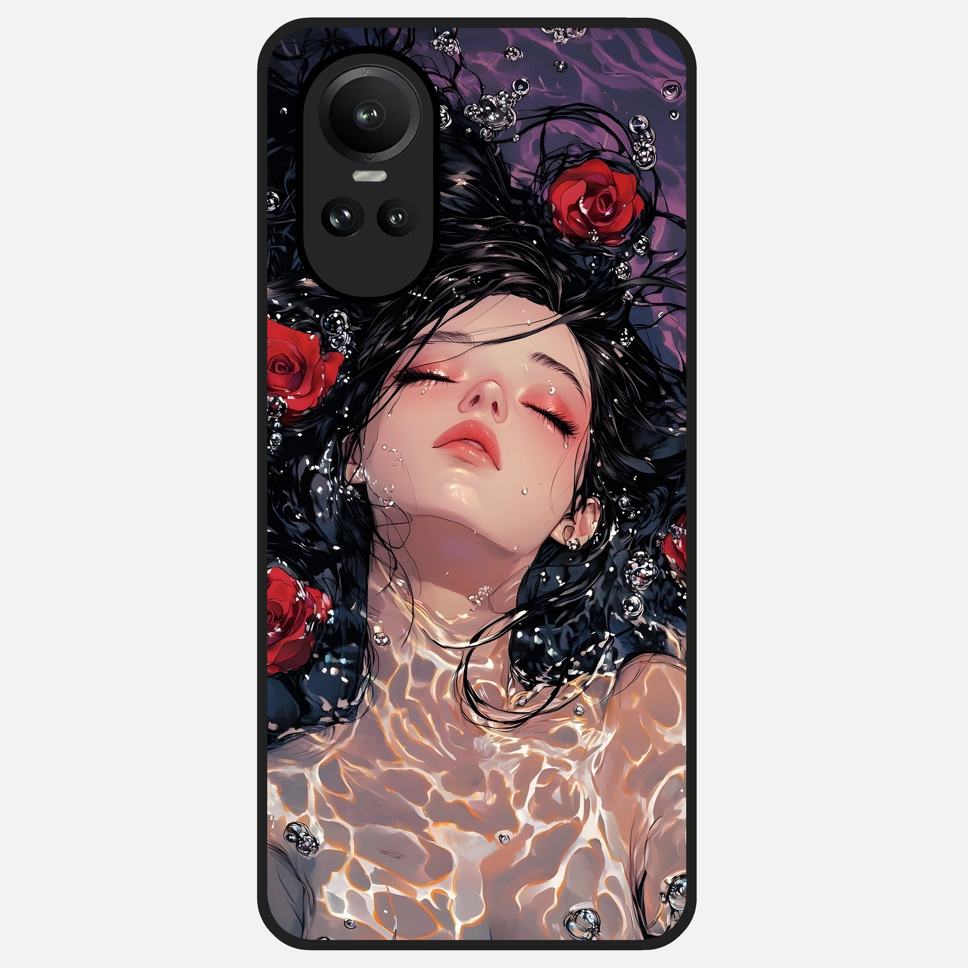  Crimson Rose Serenity Glass Case For Oppo Reno 10 back cover – full design glossy printed glass finish