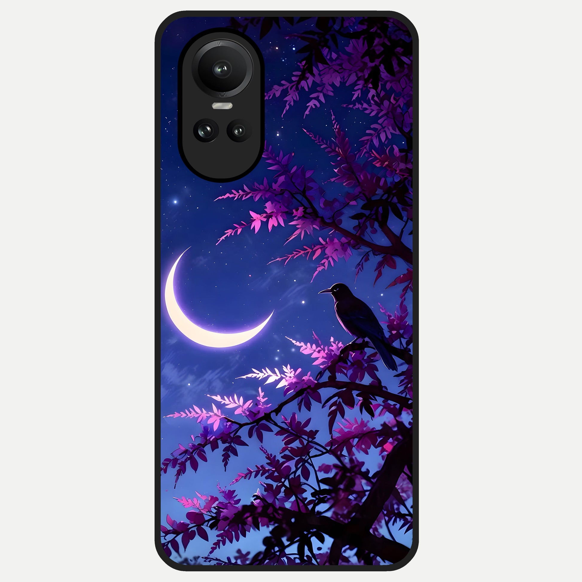  Crow And Moon Scenery Glass Case For Oppo Reno 10 back cover – full design glossy printed glass finish