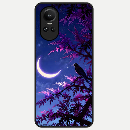  Crow And Moon Scenery Glass Case For Oppo Reno 10 back cover – full design glossy printed glass finish