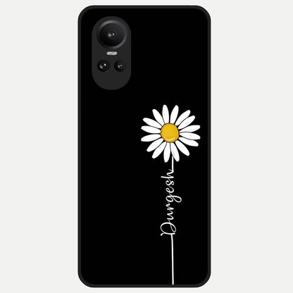 Custom Name White Flower Glass Case For Oppo Reno 10 back cover – full design glossy printed glass finish