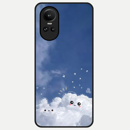  Cute Blossom Cloud Glass Case For Oppo Reno 10 back cover – full design glossy printed glass finish