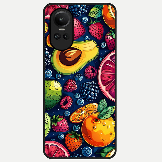  Cute Fruits Art Glass Case For Oppo Reno 10 back cover – full design glossy printed glass finish