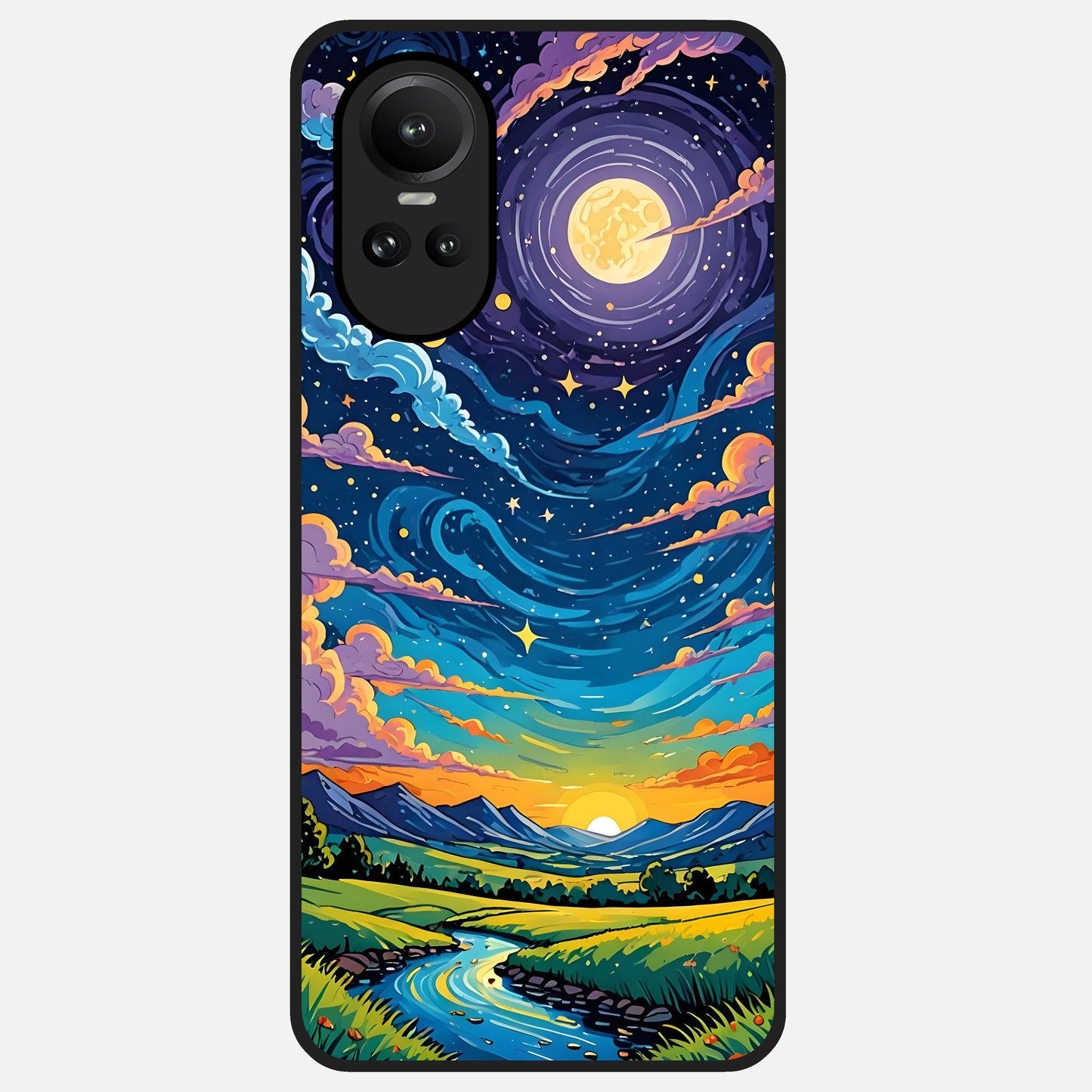  Dreamy Night Landscape Glass Case For Oppo Reno 10 back cover – full design glossy printed glass finish