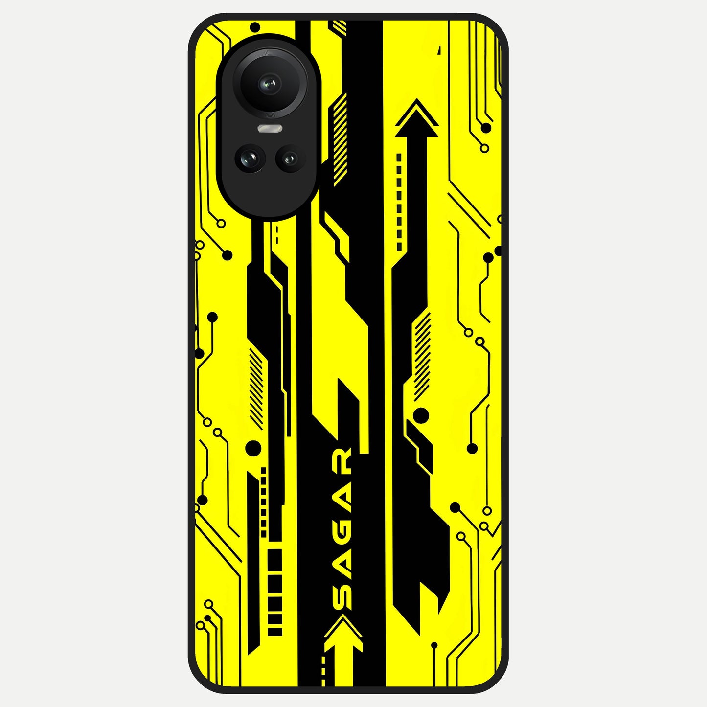 Electric Pulse CYBERPUNK Custom Name Glass Case For Oppo Reno 10 back cover – full design glossy printed glass finish