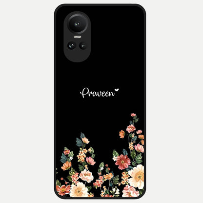  Floral Design Personalized Custom Name Glass Case For Oppo Reno 10 back cover – full design glossy printed glass finish