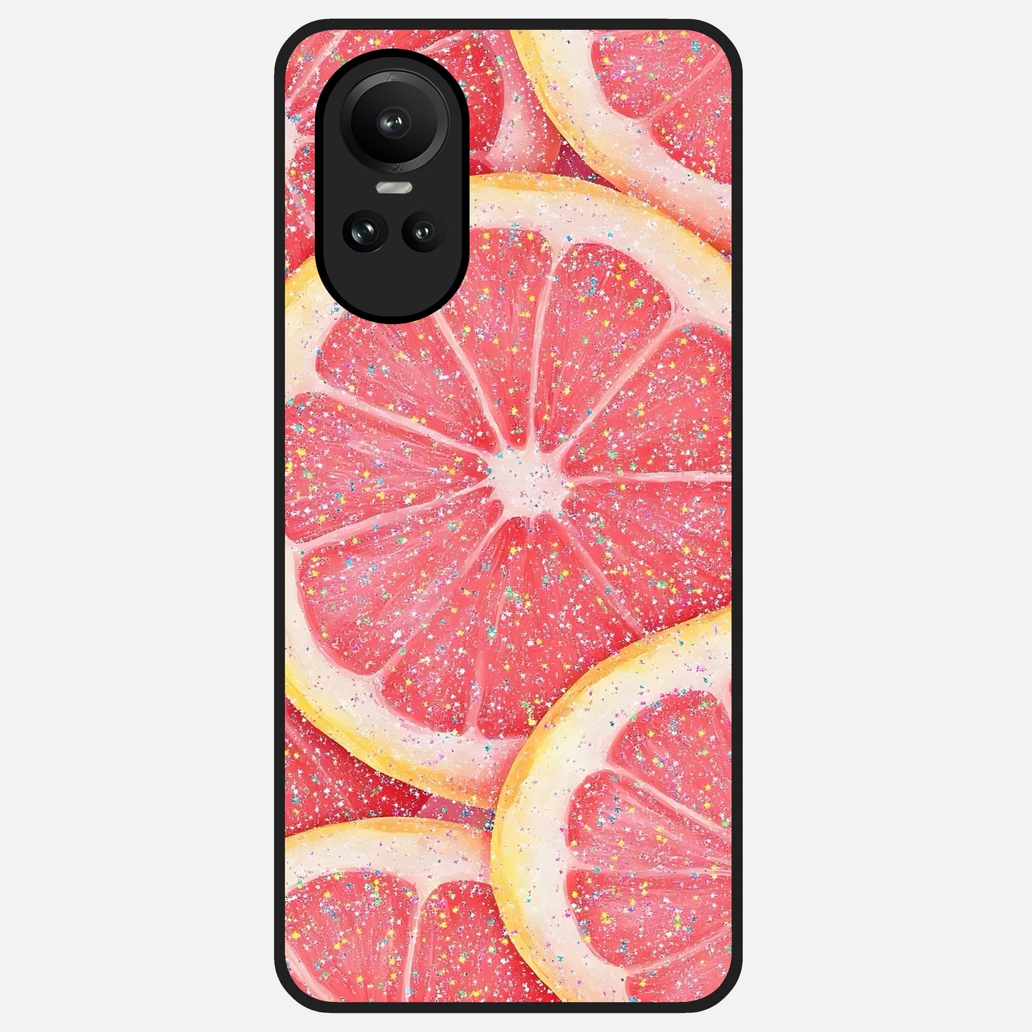  Glitter Grapefruit Glass Case For Oppo Reno 10 back cover – full design glossy printed glass finish