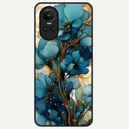  Golden Bloom Symphony Glass Case For Oppo Reno 10 back cover – full design glossy printed glass finish