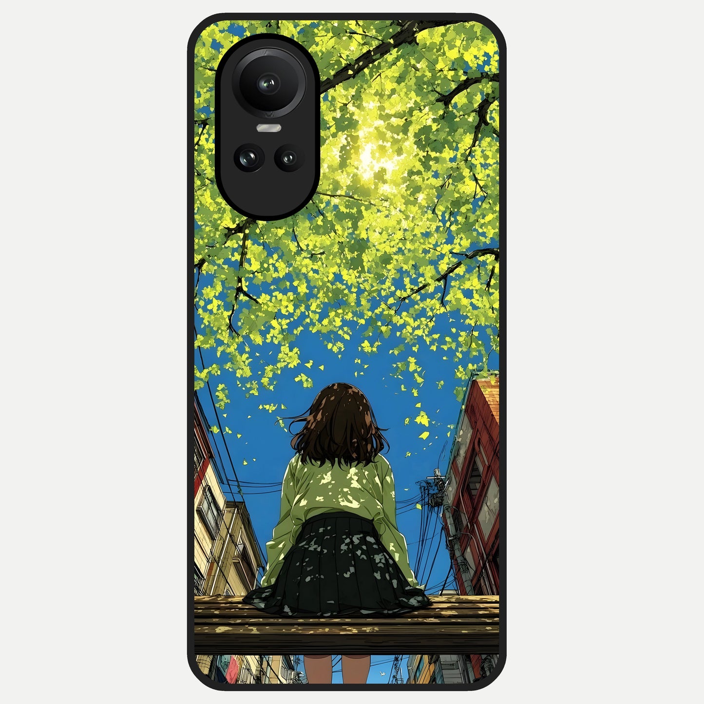  Golden Leaves Glow Glass Case For Oppo Reno 10 back cover – full design glossy printed glass finish