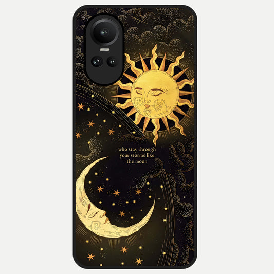  Golden Lunar Love Glass Case For Oppo Reno 10 back cover – full design glossy printed glass finish